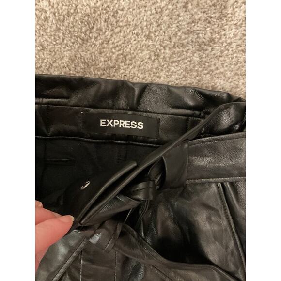 Express Black Faux Leather Ankle High Rise Paperbag Pants,4R - Picture 7 of 10